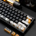 Cosmic Portal backlit PBT keycaps. Stunning interstellar design with vibrant backlighting. Premium PBT durability, enhancing a futuristic mechanical keyboard.