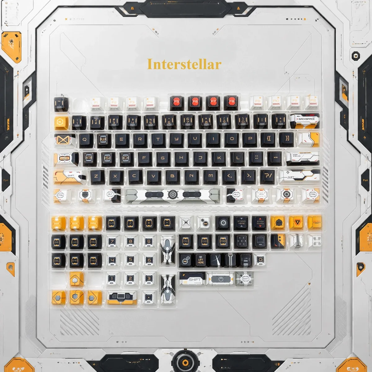 Cosmic Portal Backlit PBT Keycaps featuring a stunning interstellar design with dynamic backlighting on a mechanical keyboard.