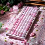 A playful collection of pig gummy MOG keycaps, showcasing their sweet pastel pink design and whimsical rounded profile from multiple angles for MX keyboard.