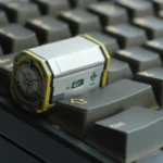 Premium handcrafted Radioactive Scrap Box Keycap, showcasing a gritty, detailed Radioactive Scrap Box barrel design crafted from vibrant post-apocalyptic resin.