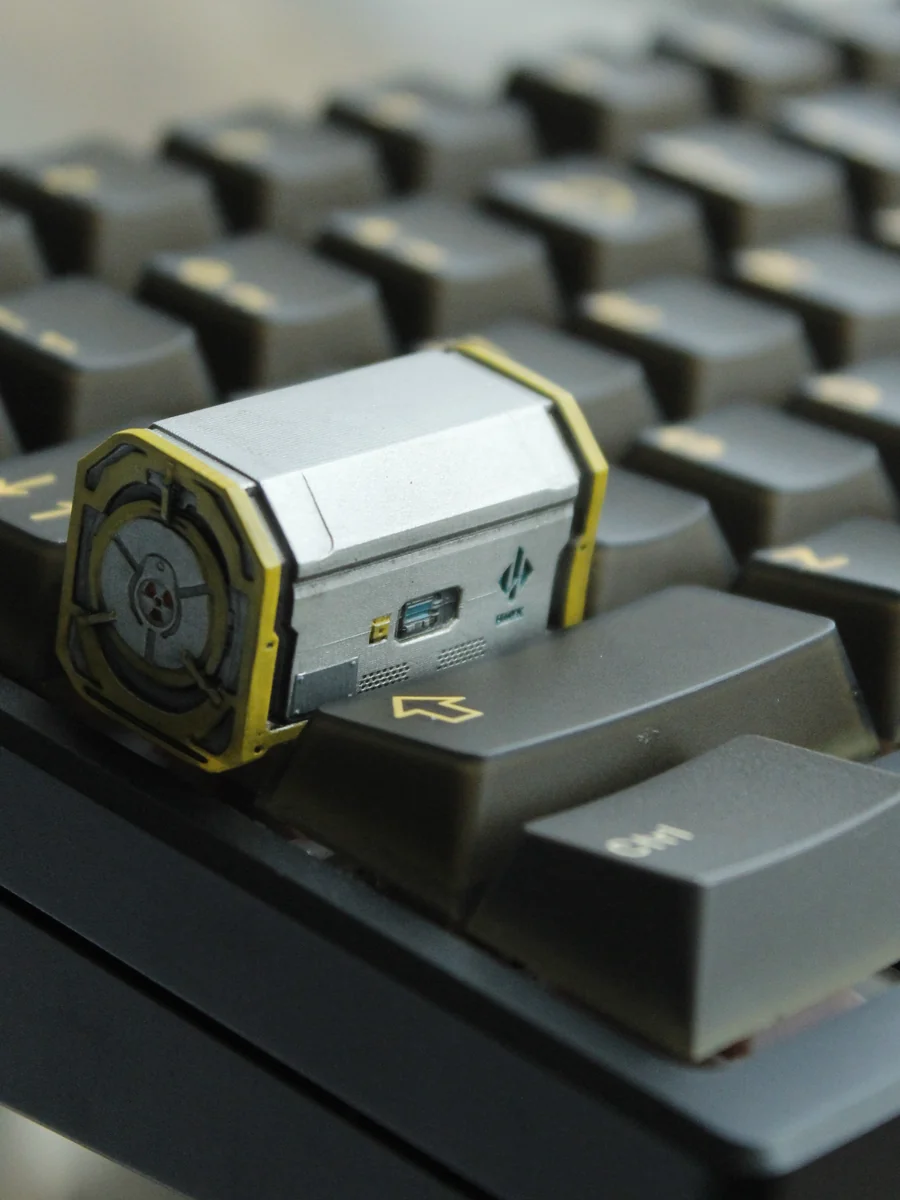 Premium handcrafted Radioactive Scrap Box Keycap, showcasing a gritty, detailed Radioactive Scrap Box barrel design crafted from vibrant post-apocalyptic resin.