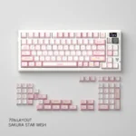 Detailed image of the dye-sub PBT Sakura Star Wish keycaps, highlighting soft pink blossoms and twinkling stars for a dreamy, artistic aesthetic.