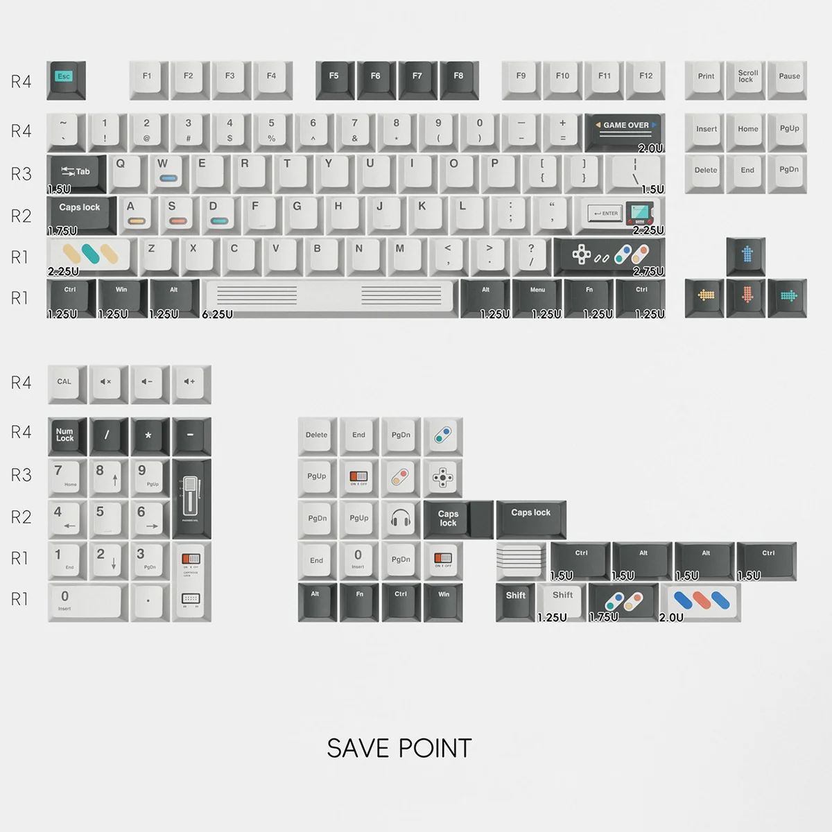 Save Point Cherry Keycap Set with durable pixel art. This artistic Pixel Keycap Set offers vintage computing aesthetics.
