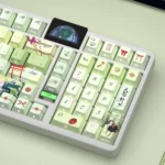 Senren Banka Murasame PBT Dye-Sub Keycaps, vibrant anime art, crisp legends, and elegant Cherry profile shown from various angles.