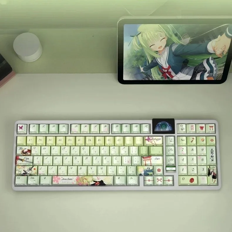 Exclusive Senren Banka Murasame PBT Dye-Sub Keycap set showcasing vibrant anime character art, legends, and an elegant Cherry profile.