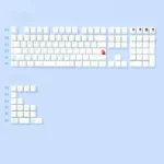 Close-up of Serial Experiments Lain backlit PBT keycaps set, revealing intricate digital motifs and character art with translucent legends.