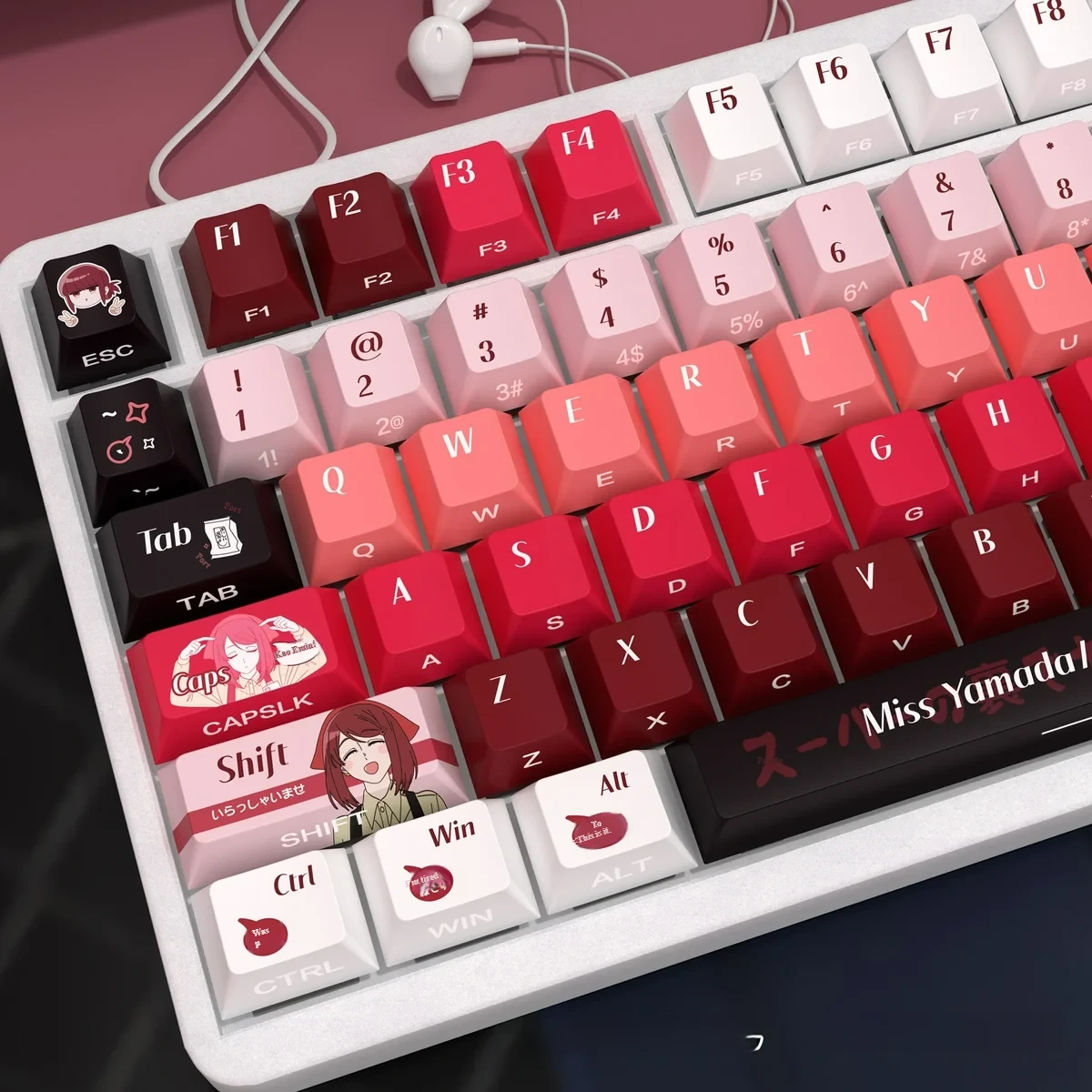 Nostalgia side-print PBT keycaps set with translucent dye-sub legends and clean urban aesthetic, shown from multiple angles, optimized for RGB.