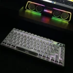 Main image of premium Silver Feather Keycaps, featuring luminous side-engraved metallic silver design. Reveals sleek aesthetics.