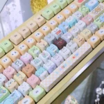 Adorable Sumikko Gurashi cat PBT keycap, vibrantly showcasing its charming character design and durable dye-sub colors from a delightful angle.