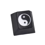 Deep laser-engraved Taiji PBT keycap. Artistic views from multiple angles showcase its harmonious Yin Yang design and durable PBT elegance.