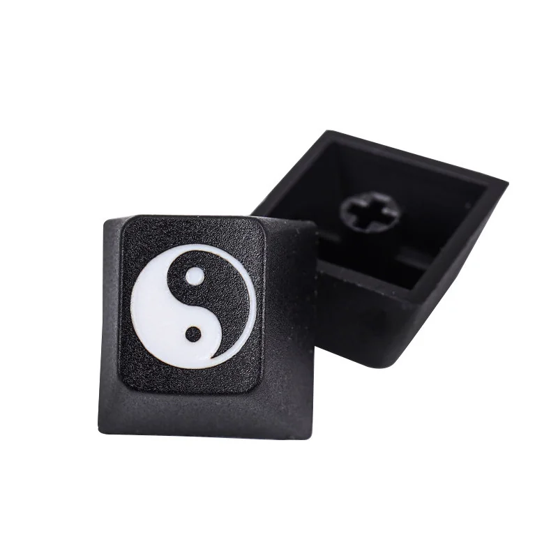 Gallery of the deep laser engraved Taiji PBT keycap, showcasing its harmonious Yin Yang artisan design from various elegant angles on durable PBT.