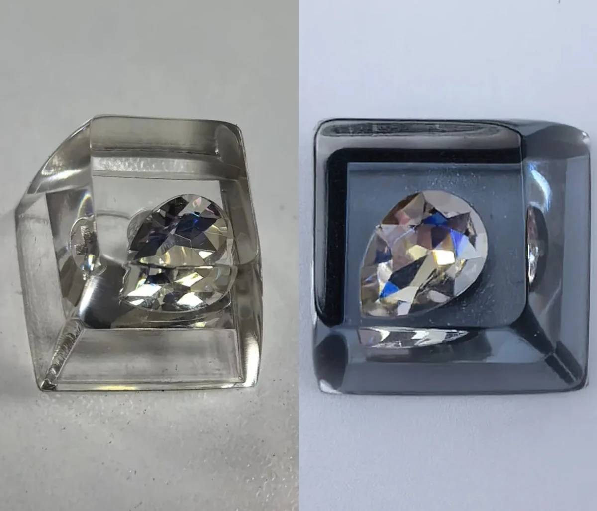 A unique handcrafted Delta Force Heart of Africa resin keycap, featuring translucent epoxy with deep black and pure white swirls, capturing an artistic design.