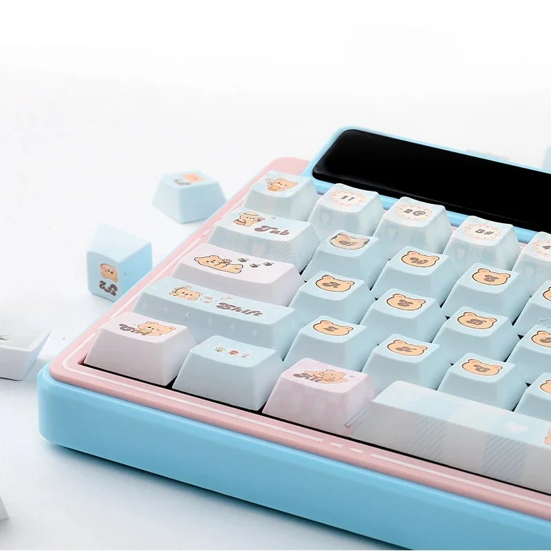 Charming Whimsical Wildflower Bear PBT Dye-Sub Keycaps set, displaying vibrant pastel bear and wildflower designs, perfect for an artistic keyboard.
