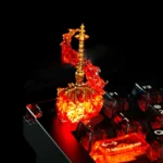 Detailed views of the majestic World of Warcraft Sulfuras, Hand of Ragnaros Keycap, Hand of Ragnaros artisan weapon replica. It features intricate metal and vibrant fiery resin craft.