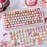 Exclusive Yumeiro Patissiere Keycaps PBT set, showcasing sweet pastel anime characters and dessert designs in a playful wonderland theme for fans.