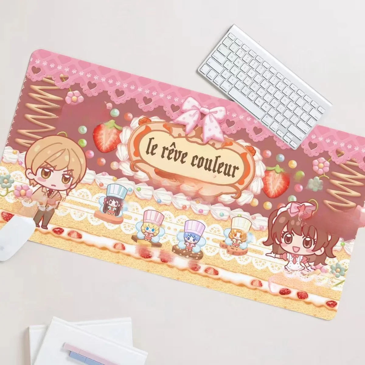 Yumeiro Patissiere: Chibi Ver. Character Mouse Pad & Desk Mat artfully arranged, showcasing dreamy pastel colors and adorable pastry motifs from a delightful angle.