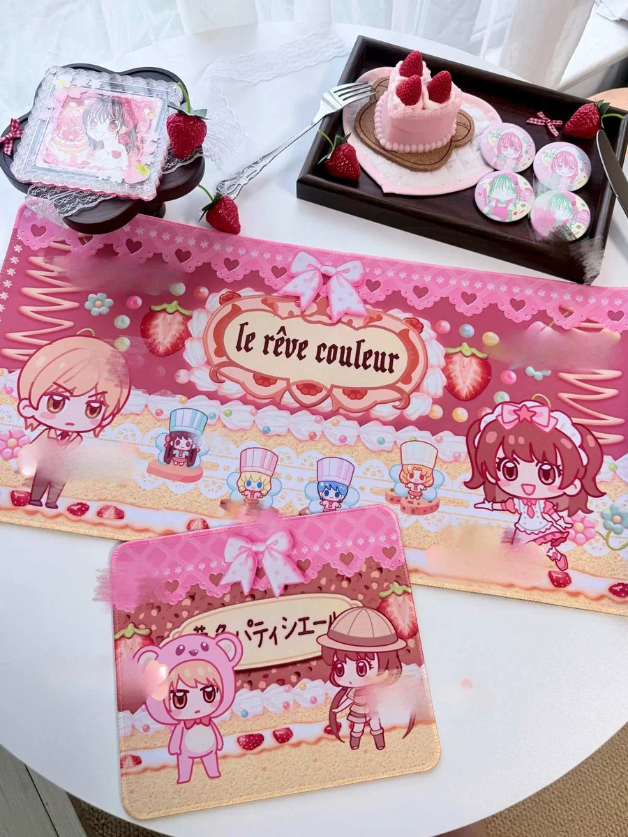 Whimsical Yumeiro Patissiere: Chibi Ver. Character Mouse Pad & Desk Mat showcasing dreamy pastel colors and cute pastry motifs for a sweet, nostalgic anime-inspired keyboard aesthetic.