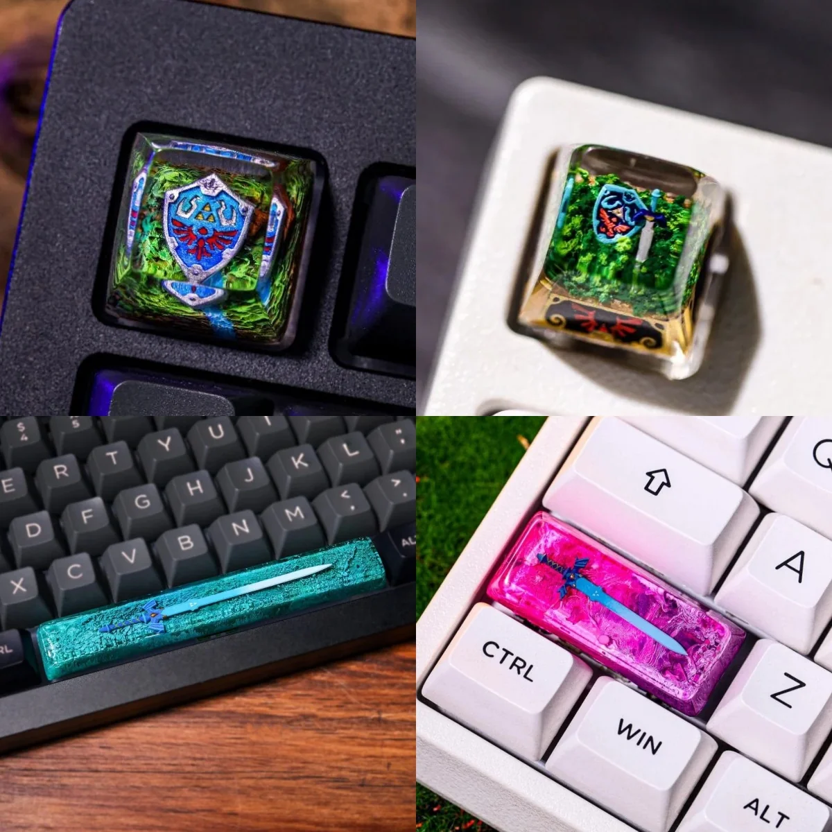 Iconic Zelda Hylian Shield Master Sword keycap, showcasing premium craftsmanship and heroic symbols for a legendary gaming setup.