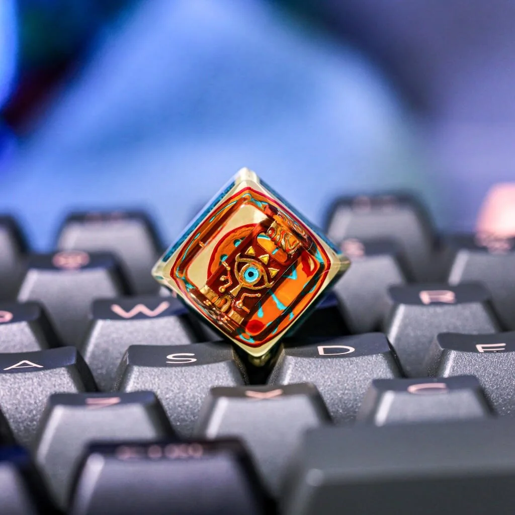 Handcrafted The Legend of Zelda: Sheikah Transparent Keycap, a mystical 3D sculpted art piece glowing with ancient Hyrule technology.