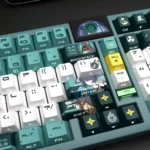 This Zenless Zone Zero Hoshimi Miyabi backlit PBT keycaps gallery showcases different angles of the vibrant character art and futuristic legends.