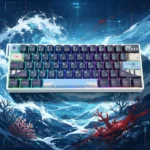Experience the artistic depth of Arknights Skadi side-printed backlit PBT keycaps, featuring dark oceanic character art on a keyboard.