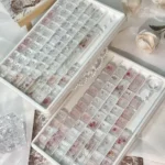 Artisan Rose Keycap Set (Cherry profile) with frosted ice crystal rose and delicate carbon texture, adding personalized elegance to your mechanical keyboard.