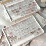 Frosted Translucent Rose Letter Artisan Keycap Set, Cherry profile, displaying delicate crystalline elegance for personalized mechanical keyboards.