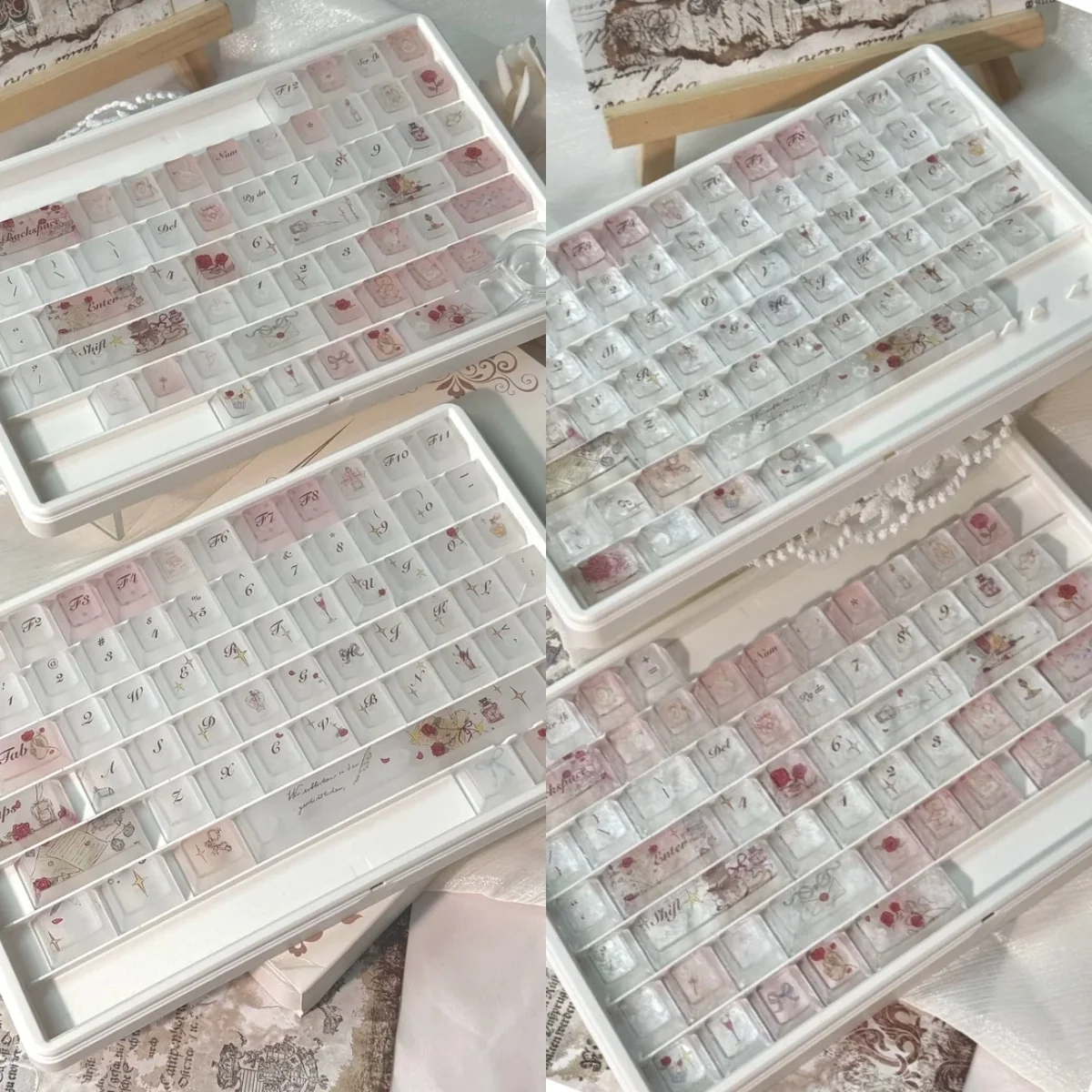 Artisan Rose Keycap Set: Exquisite frosted crystalline rose design on translucent PC material, offering personalized elegance for your mechanical keyboard.