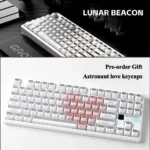 Astronaut XDA keycaps: Cosmic translucent PBT+PC set with cosmic astronaut nebula designs. Features crisp, semi-translucent legends, viewed from various angles.