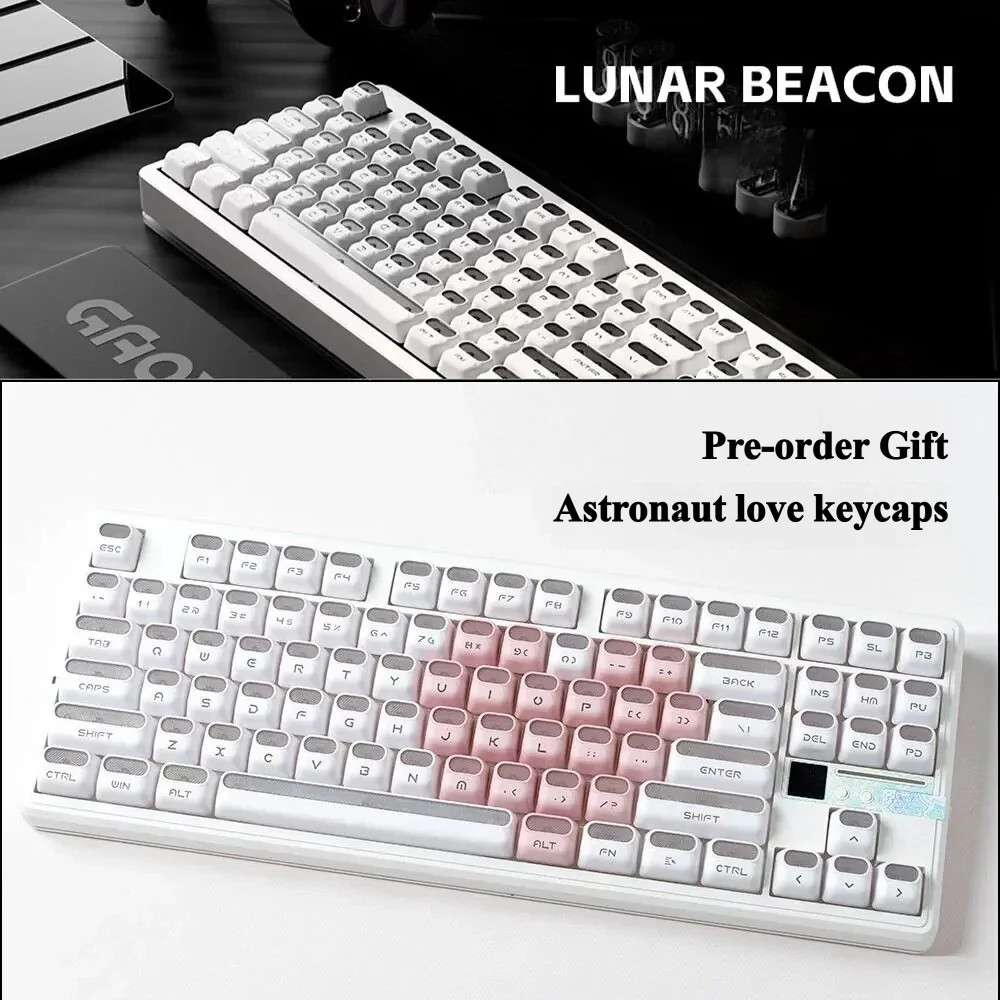 Astronaut XDA keycaps: Cosmic translucent PBT+PC set with cosmic astronaut nebula designs. Features crisp, semi-translucent legends, viewed from various angles.