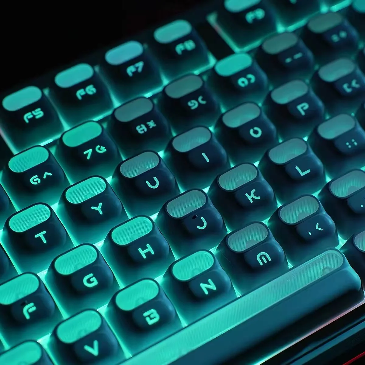 A collection of Astronaut XDA keycaps, showcasing the translucent PBT+PC material with crisp cosmic astronaut and nebula legends.
