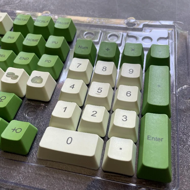 A detailed close-up of Avocado Green Keycaps, revealing their fresh, natural aesthetic and premium texture, part of a complete set for modern keyboard.
