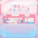 Close-up of vibrant BanG Dream!: Mugendai MewType anime keycaps, showcasing lively characters and musical notes from multiple playful angles on a mechanical keyboard.