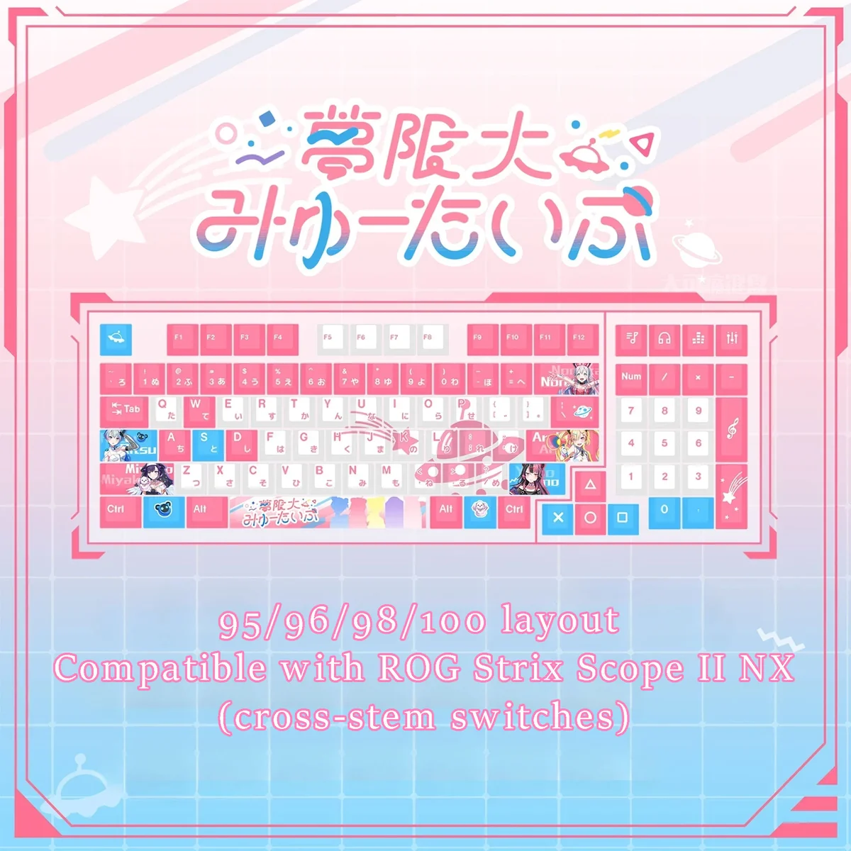 Exclusive BanG Dream!: Mugendai MewType anime keycaps collection for mechanical keyboards, featuring lively characters and musical elements from diverse playful angles.