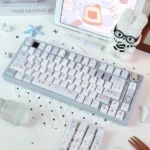 Detailed views of the premium Whimsical Blue Bear Bake PBT Dye-Sub Cherry Keycap Set, featuring cozy blue bear and bakery designs.