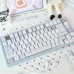 Whimsical Blue Bear Bake PBT Dye-Sub Cherry Keycap Set, showing cozy blue and bakery-inspired bear motifs from a new angle, highlighting premium quality.