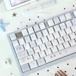 Close-up of the exclusive Whimsical Blue Bear Bake PBT Dye-Sub Cherry Keycap Set, highlighting the charming bear motifs and detailed bakery-inspired.