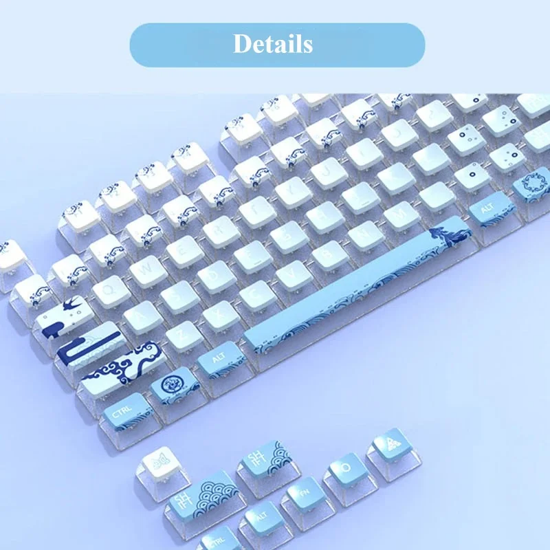 Blue & White Pottery ASA Keycap Set, displaying its exquisite blue and white porcelain design and crystal translucency from multiple artistry.