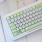 Jelly Green PC Keycap Set in MAO Profile, beautifully displayed from various angles, capturing its vibrant botanical journey and smooth, jade-like finish.