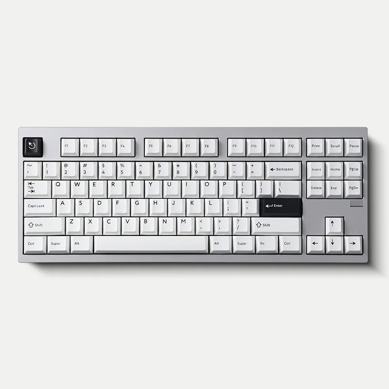 BOW Pure White Cherry Keycap Set in a detailed, angled shot, highlighting their pure white PBT dye-sub Cherry profile and crisp legends.