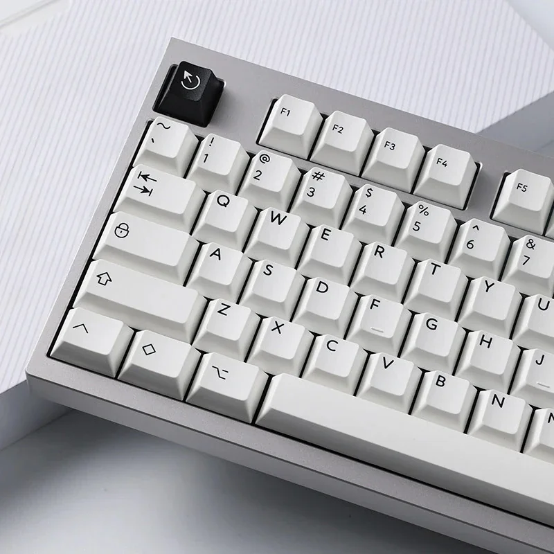 BOW Pure White Cherry Keycap Set: timeless PBT dye-sub Cherry profile set, shown from various angles. Pure white minimalist, crisp legends.