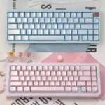 Brocade Of Drifting Light Cherry Keycap Set, showcasing their ethereal shimmer, dynamic pearlescent colors, and durable anti-fade pearl finish.