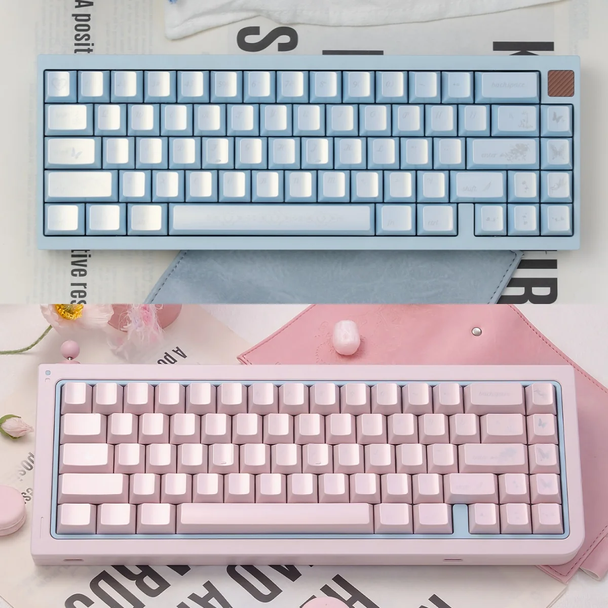 Brocade Of Drifting Light Cherry Keycap Set, showcasing their ethereal shimmer, dynamic pearlescent colors, and durable anti-fade pearl finish.