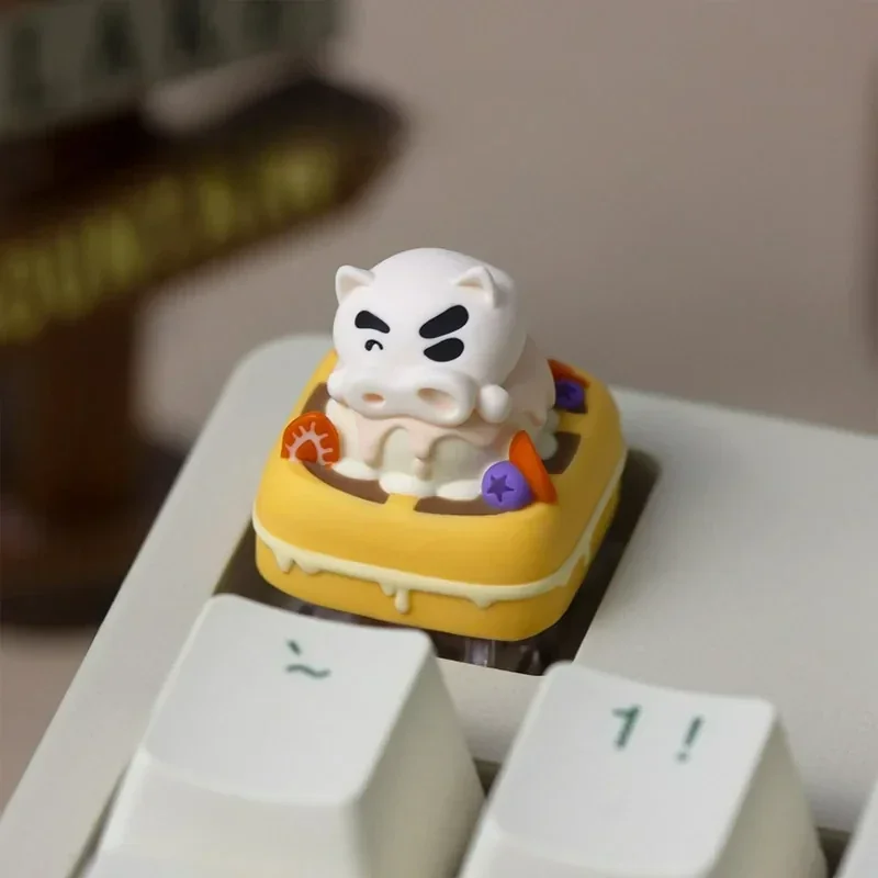 Whimsical Buriburizaemon Crayon Shin-Chan artisan keycap gallery, showcasing delightful burger and waffle designs from various angles.