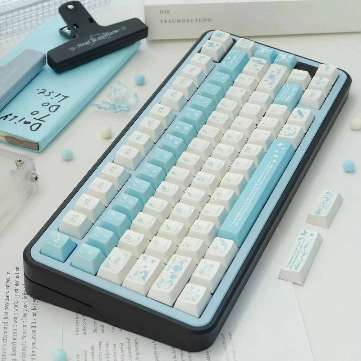Butterfly Lovers Keycaps. Iridescent butterfly art and premium PBT shimmer from all angles.