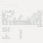 Camus The Breathing Of Being Keycaps Set. Elegant transparent design, intricate gilded characters, profound literary aesthetic, multiple view.