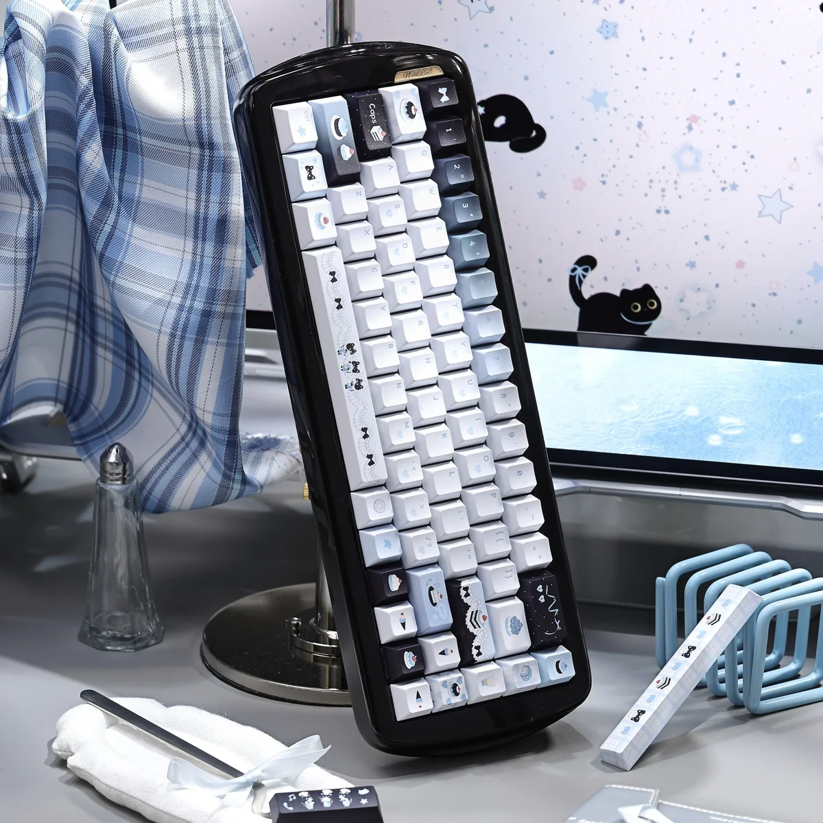 Charming Feline Fun Cat Baker PBT Dye-Sub keycaps showcasing shadow-translucent effects in this 126-key boxed set.