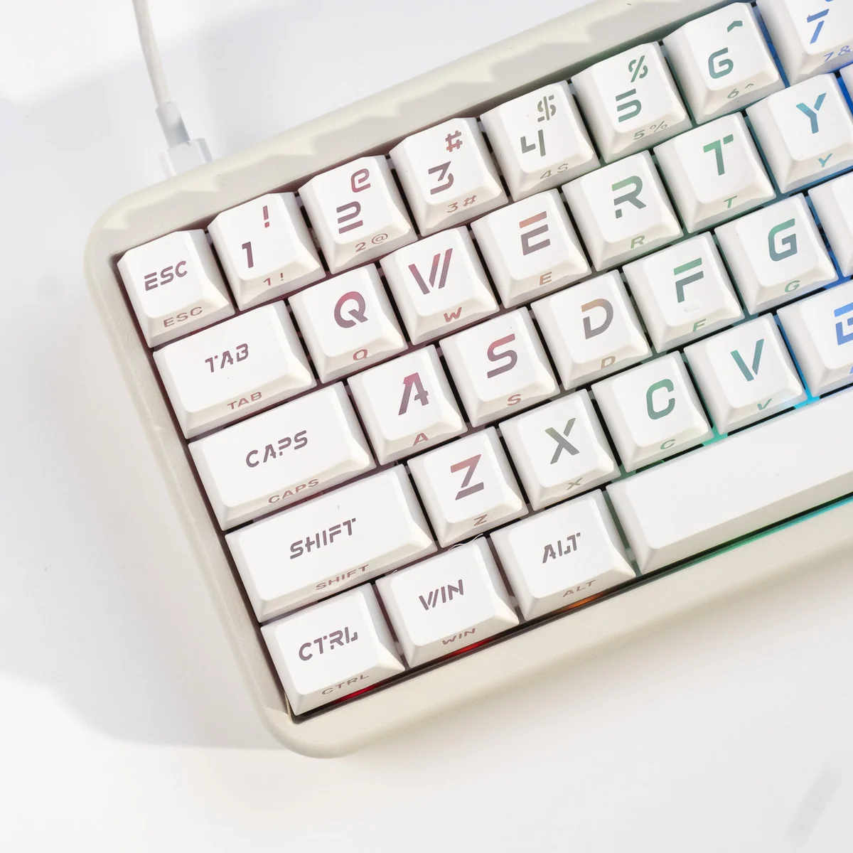 Frost Cold & Dark Night Cherry keycap set, shown from various angles, highlighting its sleek dark aesthetic and large.