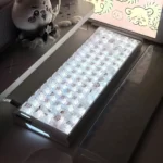 Playful Chiikawa Joke Bear PC Cherry Keycaps Set. Translucent keycaps with charming Chiikawa character art, showcasing Cherry profile.