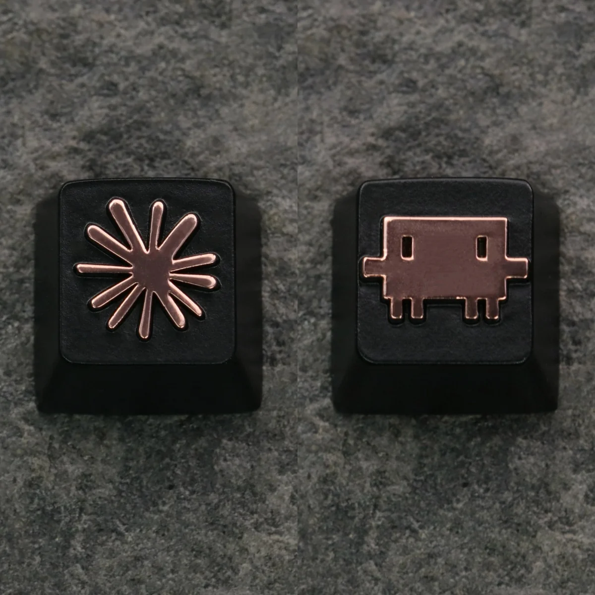 A premium Claude AI & Mascot Clawd keycap, showcasing the detailed zinc alloy Claude AI crab mascot with a radiant metallic finish on a mechanical keyboard.